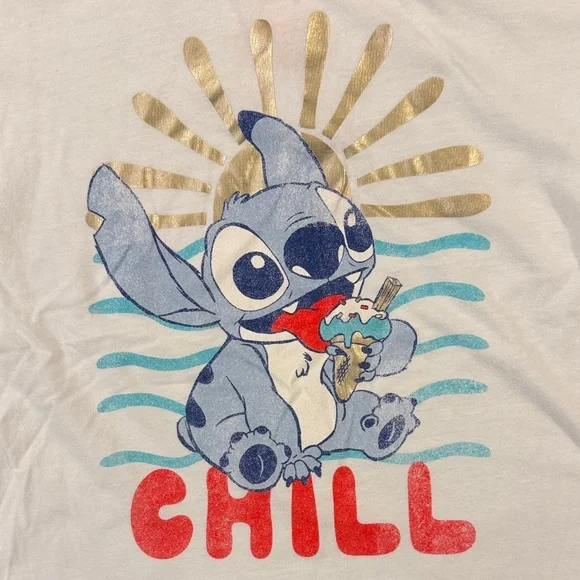 Disney Kids White Tee with Red Accents and Stitch Graphic - Picture 2 of 9